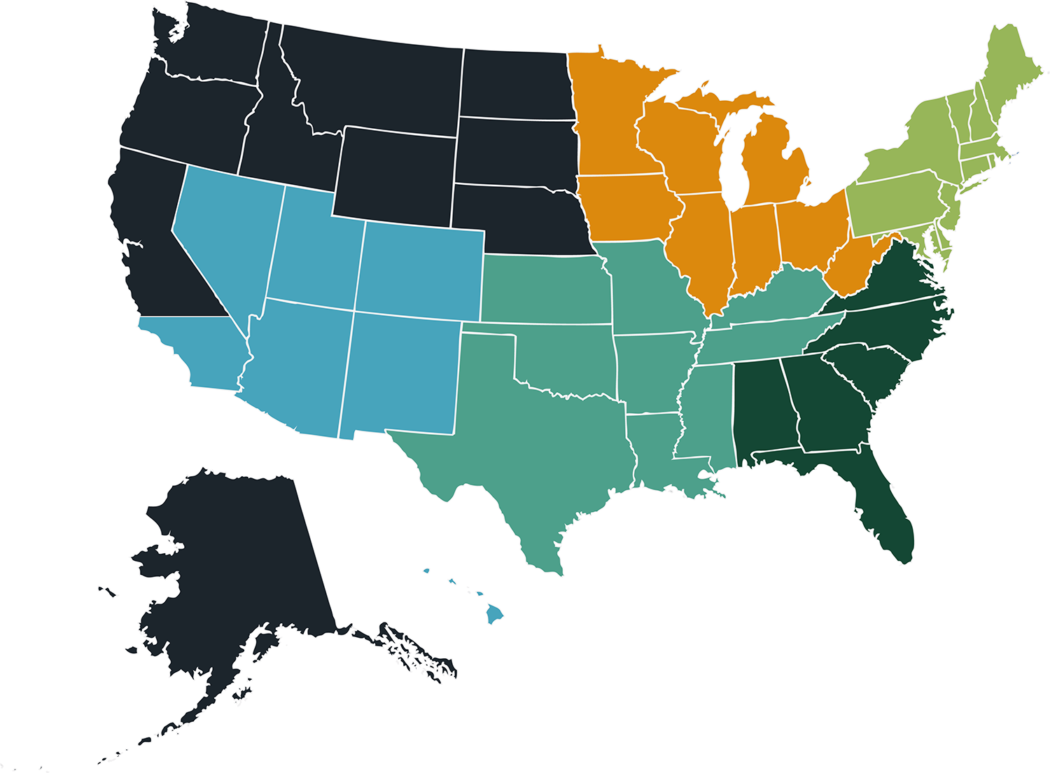 Map of RIA Solutions regions across the US.